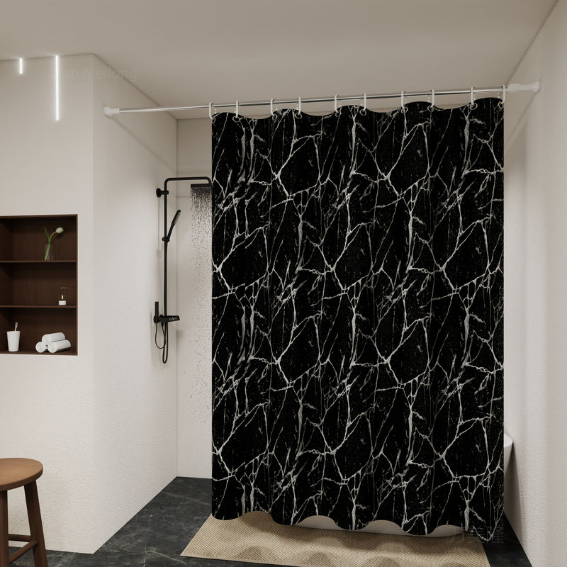 Cortina de ducha de mármol oscuro - Gruesa, fácil de limpiar, rápida secado, bloqueo de luz, patrón de venas negro y blanco elegante para el hogar, hotel o decoración de baño, varios tamaños disponibles con anillos de colgamiento gratuitos, decoración y