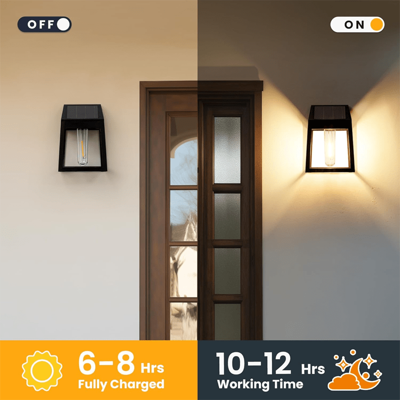 2 Piezas de Luces Solares para Exteriores, Diseño Moderno Cuadrado con Paneles de Vidrio Transparente y LED Cálido Blanco, Construcción Duradera en Plástico , Decoración Solar para Jardín, Patio o Pasillo, Iluminación Energeticamente Eficiente