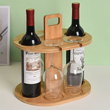 Elegante estante de bambú con gafas colgantes - Acabado pulido, diseño ahorrador de espacio para bar en casa, exhibición de bodega y decoración moderna de cocina, Decoración