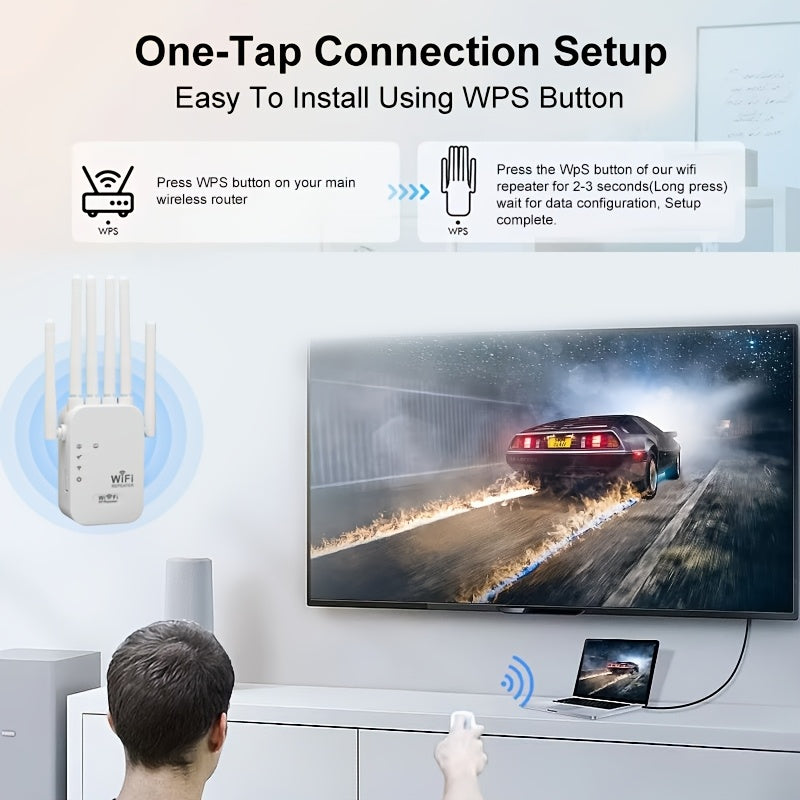 Amplificador de señal WiFi, compatible con WIFI6, con puerto Ethernet, 6 antenas 360°, cobertura de hasta 11000 pies cuadrados, adecuado para más de 35 dispositivos, repetidor de WiFi para el hogar, configuración de un solo clic.