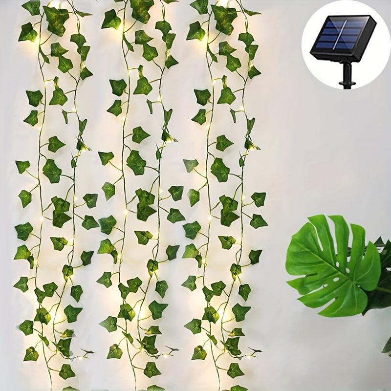 1 juego de luces solares en forma de hiedra, luces artificiales de enredadera, guirnalda de luces de hadas, luces de enredadera con hojas verdes, para decoración de bodas, fiestas, dormitorios (incluye batería solar)