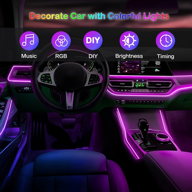 Tira LED de Iluminación Ambiental para Coche de 3m/118 pulgadas con USB y 16 Millones de Colores RGB, Accesorios de Luz de Neón de Fibra Óptica