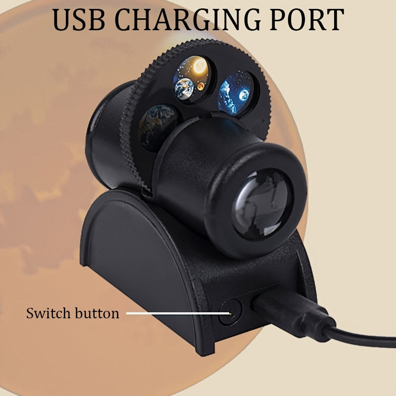 [1pc proyector de luz nocturna de cielo estrellado] 1pc proyector de luz nocturna de cielo estrellado moderno con 3 discos, 15 patrones - Lámpara de mesa de plástico con alimentación USB y control de botón, batería de litio recargable de 200 mAh, proyecc