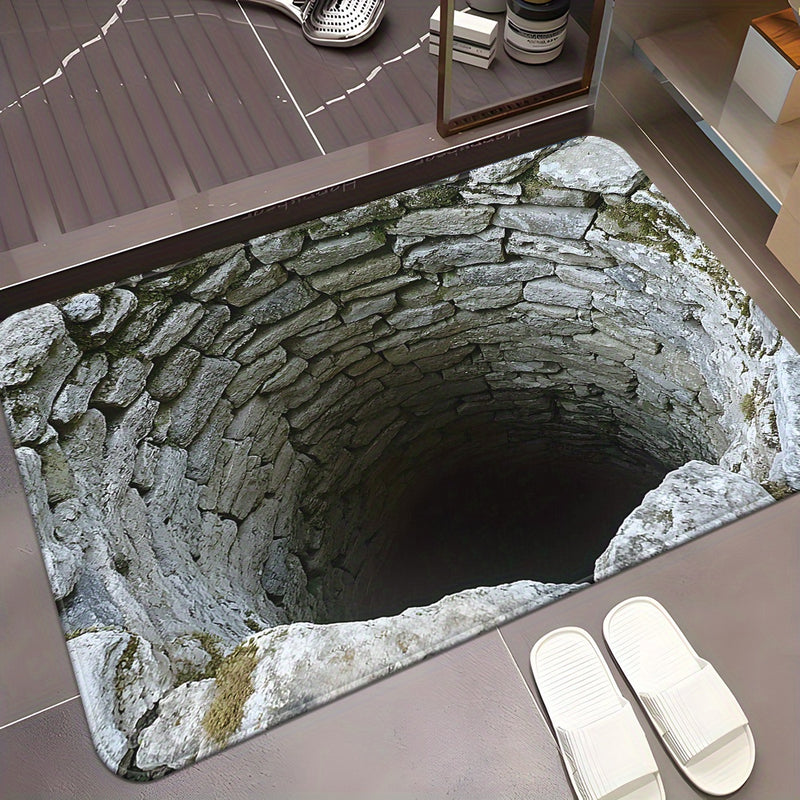 1pc Alfombra Antideslizante con Patrón de Abismo Óptico, Absorbente para Baño, Dormitorio y Entrada de Cocina o Sala, Hecha de Fibra de Poliéster