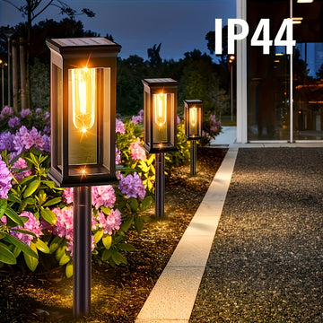 Conjunto de 4 Luces Solares Comerciales para Calles y Áreas, Luces Solares Exteriores para Aceras, Luces Inteligentes con Encendido/Apagado Automático, Luces Decorativas Solares para Jardines y Paisajes, Luces Solares IP44 para Calles, Entradas, Céspedes
