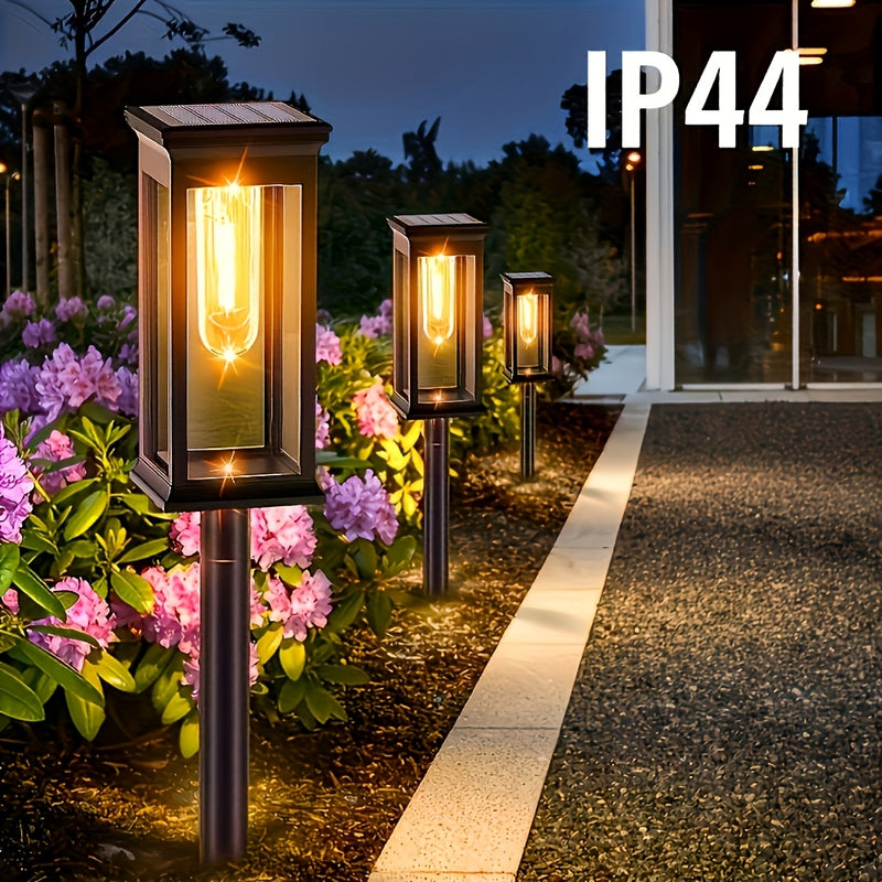 Conjunto de 4 Luces Solares Comerciales para Calles y Áreas, Luces Solares Exteriores para Aceras, Luces Inteligentes con Encendido/Apagado Automático, Luces Decorativas Solares para Jardines y Paisajes, Luces Solares IP44 para Calles, Entradas, Céspedes