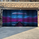 1pc Banderola de Puerta de Garaje con Reflejo del Lago y Montaña en Aeronave Fantástica - Paisaje Nocturno Vibrante con Estrellas, Poliéster Resistente al Clima, Sin Necesidad de Electricidad para Decoración Navideña, Halloween, Fiestas y Jardín, Tema Ac