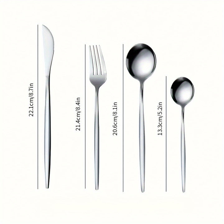 1 Juego De 16 Piezas, Cubiertos Portugueses De Acero Inoxidable, Incluye Cuchillos, Tenedores, Cucharas Y Cucharas De Postre Para 4, Ideal Para Fiestas Y Uso Diario