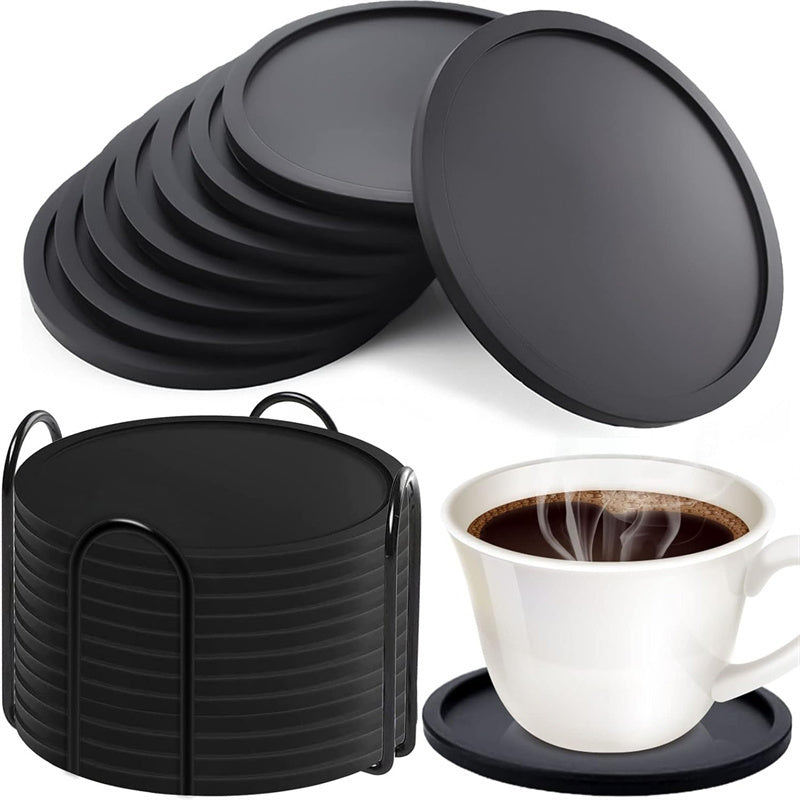 6 posavasos premium de silicón negro, antideslizantes y duraderos, fáciles de limpiar - Ideales para proteger superficies del calor, grasa y manchas de agua - Perfectos para bares en casa, restaurantes y uso doméstico (Soporte no incluido)
