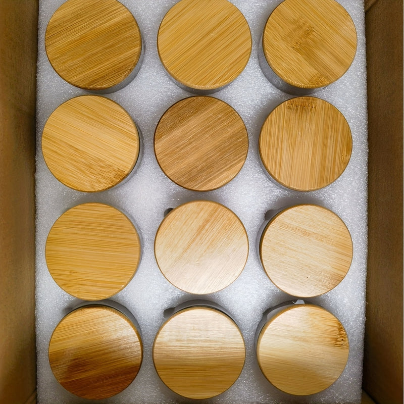 Juego de 12 Piezas, Tarro Redondo Transparente de Vidrio Borosilicato con Tapa de Bambú y Cierre Hermético para Almacenar Snacks o Té