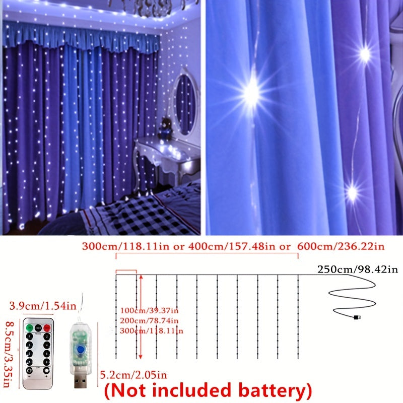 3/4/6M USB LED Cortina Cadena Luces, Luces de Hadas para Bodas de Vacaciones, Luces de Guirnalda para Dormitorio Hogar, Control Remoto, Decoraciones de Navidad Acción de Gracias Halloween