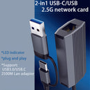 Adaptador USB-C Ethernet 2 en 1 con Velocidad de Internet de 2.5 Gb/s - Plug & Play, Sin Necesidad de Controladores, Compatible con Windows XP/7/8/8.1/10/11 para Portátiles/Tabletas/Smartphones