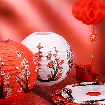 1pc/3pcs Linternas de papel chino de flor de cerezo y diseño de grulla, luces colgantes de patrón de cerezo japonés de 12 pulgadas, decoración de fiesta versátil para cumpleaños, inauguración de casa, confirmación - No necesita electricidad, sin plumas,