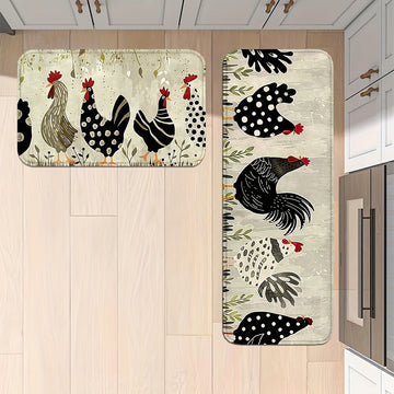 Juego de tapetes de cocina con diseño de pollo, antideslizantes, lavables a máquina, de poliéster, para hogar, oficina, lavabo o lavandería, cómodos para estar de pie, decoración primaveral, varios tamaños disponibles