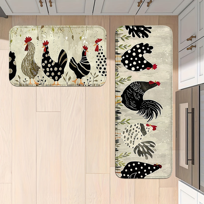 Juego de tapetes de cocina con diseño de pollo, antideslizantes, lavables a máquina, de poliéster, para hogar, oficina, lavabo o lavandería, cómodos para estar de pie, decoración primaveral, varios tamaños disponibles