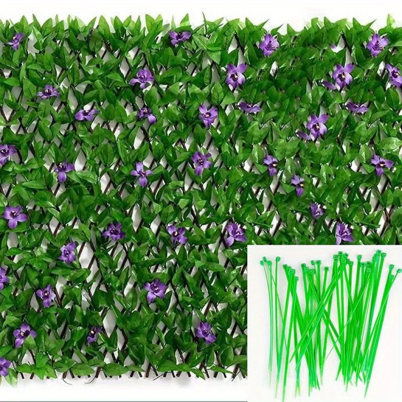 Juego de Pantalla Decorativa para Patio Cuatro Estaciones - Incluye 20 Ataduras para Fijación Segura, Expandible y Sin Mantenimiento | Hiedra Artificial Anti-Moho e Insectos + Orquídea Falsa en PVC Resistente a los Rayos UV | 40cm*200cm | Ideal para Pati