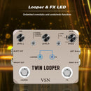 VSN TWIN LOOPER Pedal de efectos de guitarra, True Bypass, señal analógica de alta calidad, alimentado por USB, con bucle de 10 minutos, sobrescritura infinita y deshacer, controles de velocidad y reversa, función de bucle dual, interfaz de botón y peril