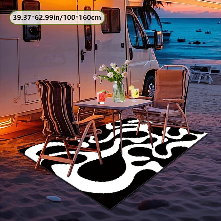 Impresión digital 2D plana con patrón geométrico, alfombra decorativa de estilo artístico, almohadilla interior para RV, alfombra para tienda, patio, entrada, camping, adecuada para camping al aire libre, senderismo, viajes en carretera, balcón, patio, c