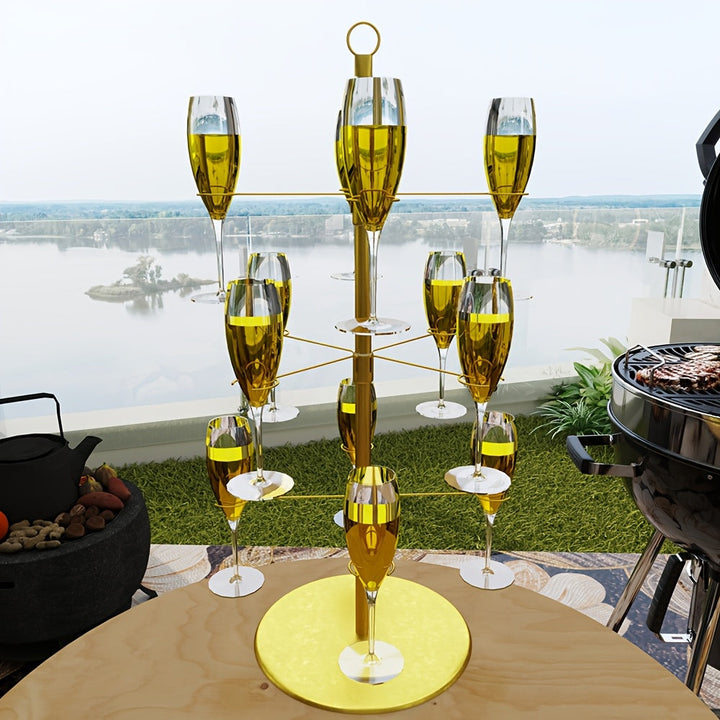 1pc Elegante Estante de Metal para Copas, Acabado en Esmalte, Estante Colgante para Copas de Champán y Vino, Organizador de Almacenamiento de Vajilla para Decoración del Hogar, Bodas, Exhibición de Banquetes, Artesanía de Hierro, Pata Alta