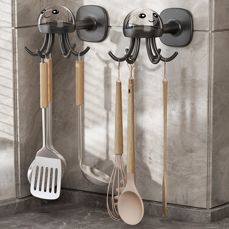 Pack 2 Unidades Ganchos para Utensilios de Cocina Colgador para Medusas con 6 Ganchos Organizador Giratorio para Montaje en Pared Organizador para Utensilios Que Ahorra Espacio