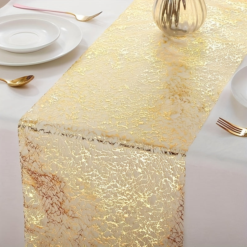 Camino de Mesa Elegante con Lámina Dorada y Diseño Relieve Brillante - Perfecto para Fiestas, Bodas y Reuniones Navideñas - Decoración de Mesa Rectangular de Poliéster para Ocasiones Festivas, Ideal para Navidad