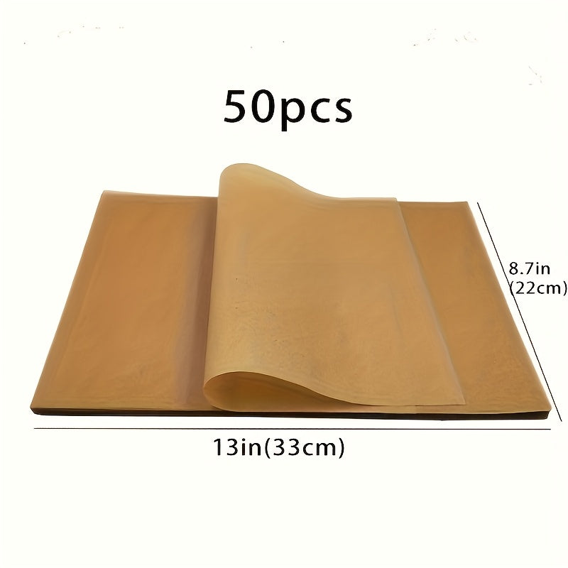 50 Hojas de Papel Pergamino Premium - Antiadherentes para Air Fryer, Vaporera y Horno