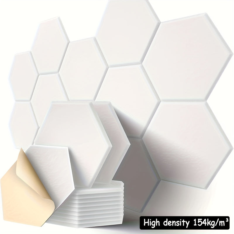 Paquete de 12 paneles de espuma acústica autoadhesivos, 12" x 10" x 0,4", alta densidad 154 kg/m³, diseño hexagonal de moda, paneles decorativos absorbentes de ruido para hogar y estudio, paneles de espuma acústica, tratamiento acústico de habitaciones,
