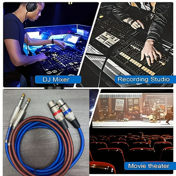 Cable de 6.5 mm a XLR hembra, paquete de 2, azul y marrón, alta calidad, disponible en longitudes de 1 metro (3 pies) a 3 metros (10 pies), ideal para mezcladoras de micrófonos, estudios de grabación e iluminación escénica