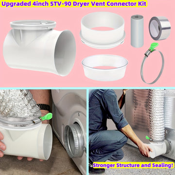 Kit de Conexión de Conducto para Secadora de Ropa Mejorado Estándar de 4 Pulgadas con Soporte y Conector de Tubo de Secadora STV-90 para Ventilación Interior - No Requiere Electricidad