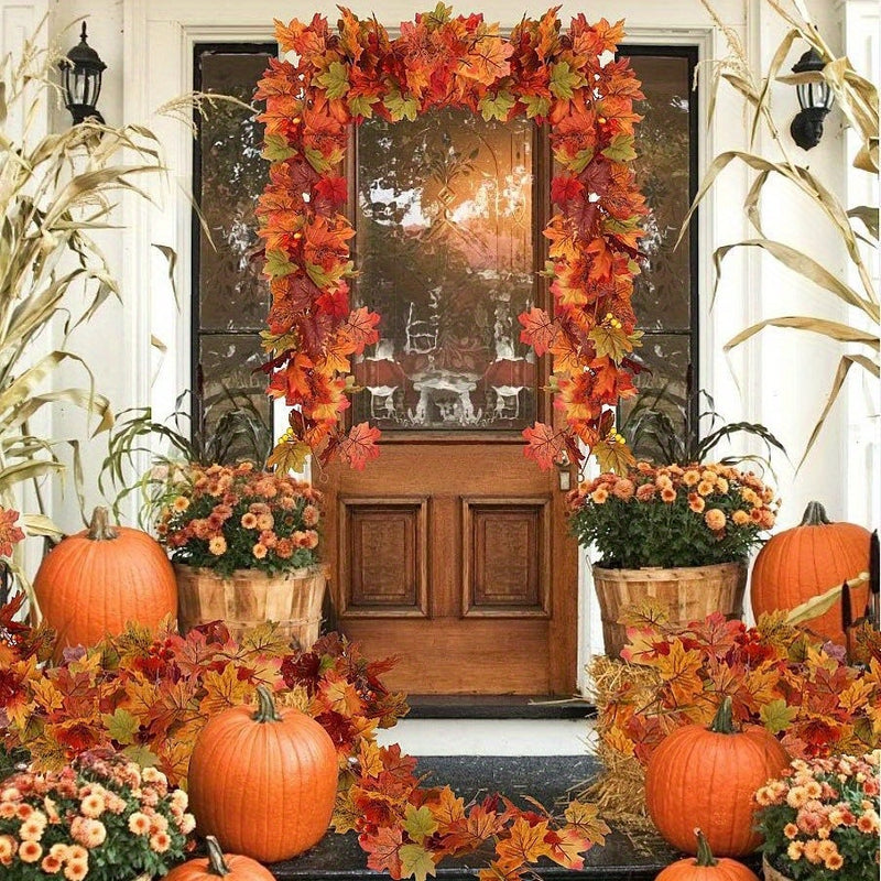 Juego de 3 piezas de Enredadera Artificial de Arce con Dos Ganchos Transparentes, Corona de Hojas Otoñales en 3D para Decoración Exterior de Acción de Gracias y Navidad, Sin Necesidad de Energía, Adorno Festivo para Jardín y Césped