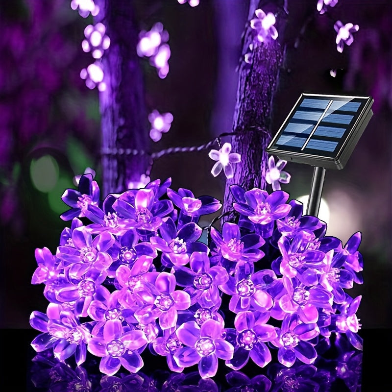 Luces solares de cerezo púrpura, 8 funciones, decoración para patio, balcón, camping, tira LED de ambiente festivo, 1 cuerda de 5 metros con 20 luces o 6.5 metros con 30 luces