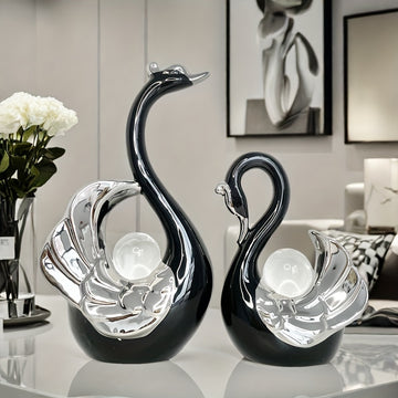 Adorno de cristal de lujo con cisne y bola de cristal, decoración creativa para sala, entrada o gabinete de TV