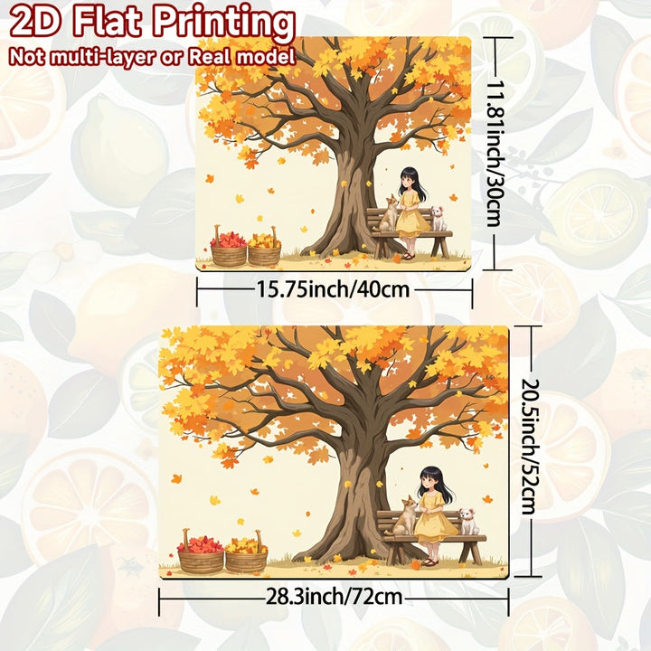 1pc Cubierta para Estufa - Árbol de Otoño con Niña, Hojas Naranja-Amarillas, Protector Resistente a Arañazos y Calor, Compatible con Cocinas Eléctricas/Gas, Alfombra Decorativa Fácil de Limpiar para Hogares Modernos, Diseño 2D Plano