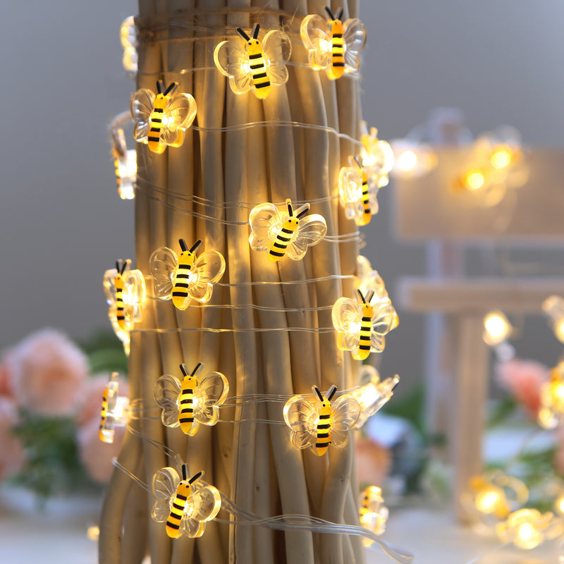 1 pza. Little Bee LED String Lights - 6.6ft 20 Bees Fairy Lights para dormitorio, sala de estar, plantas, patio, fiesta, boda, Halloween, Navidad - Ambiente blanco cálido y eficiencia energética, decoración de Ramadán y San Valentín