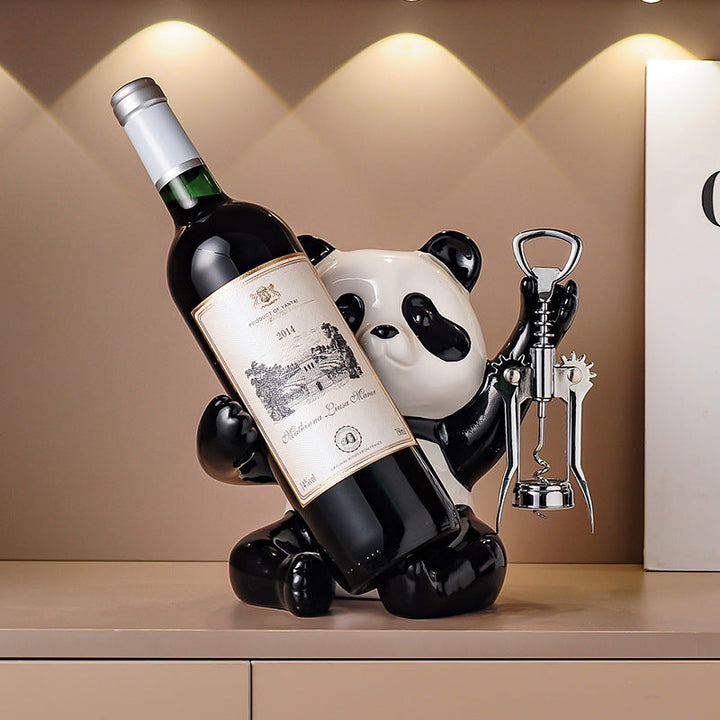 1 Portabotellas de Vino Elegante Panda - Encantador Decoración para Salón, Armario de Vino o Soporte de TV - Material de Loza de Alta Calidad, Perfecto para Espacios Modernos, Decoración de Habitación