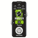 Amplificador de efecto de guitarra Amuzik Mini Booster, aleación de aluminio negro, verdadero aumento de ganancia, señal analógica, control de perilla, cableado, ≤36V, no requiere batería