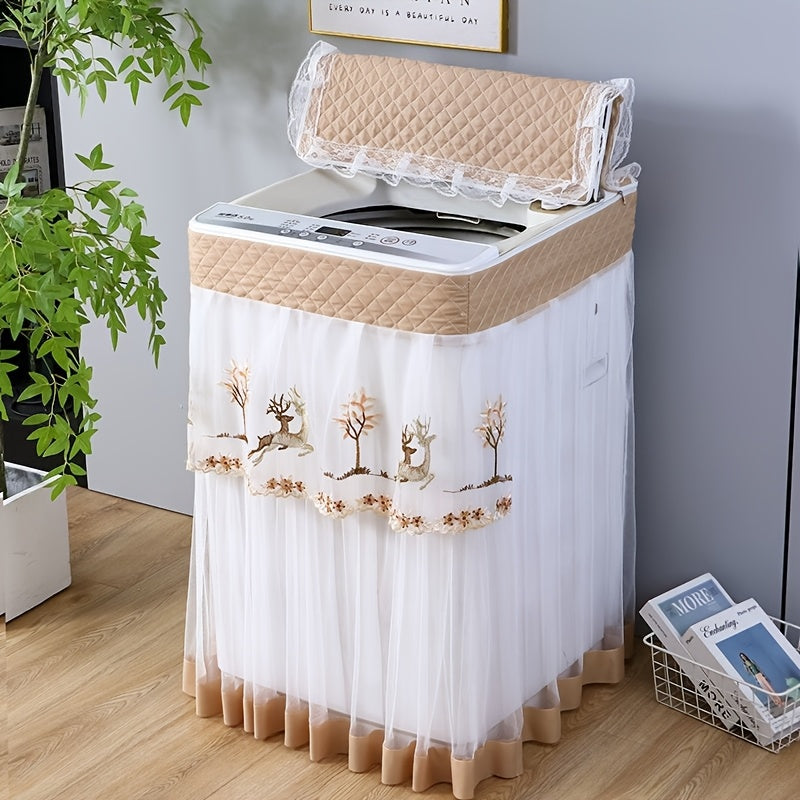 Funda elegante para lavadora blanca con diseño de ciervo dorado y ramas, a prueba de polvo y agua, protege de contaminantes, ideal para hogar y hotel, cubierta para electrodomésticos | Funda decorativa para lavadora | Diseño de superficie texturizada, ac