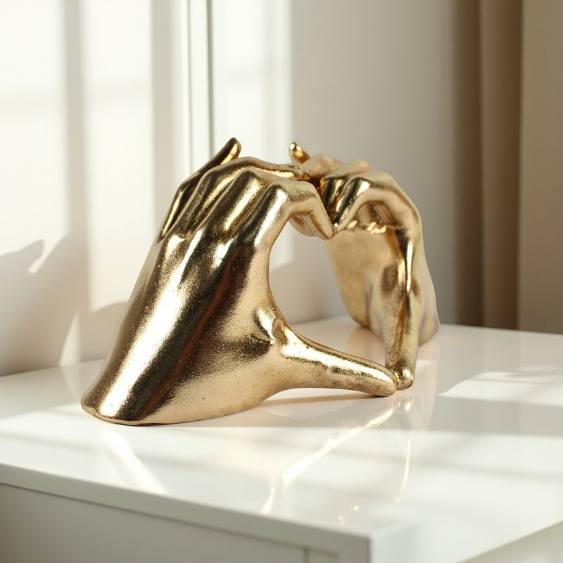 1pc Escultura abstracta de manos de amor en resina dorada, estatua decorativa para interiores/exteriores, acento versátil para la habitación, no necesita energía.