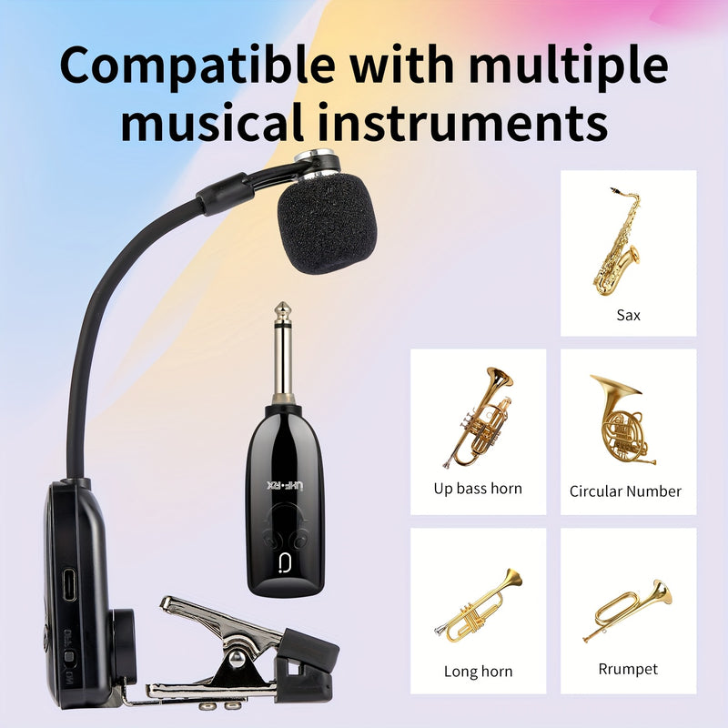 JYX Brand, U-230, Mejor Vendedor, Micrófono sin varillas UHF para Saxofón, Trompeta y Violonchelo, Sistema de Transmisor y Receptor con Carga USB, Distancia de Transmisión de 160 Pies, Incluye Estuche,