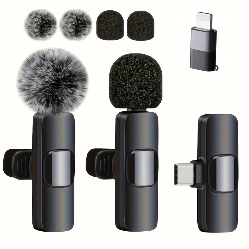 Microfono Lavalier sin varillas, Microfono Profesional para Grabación sin Cables para iPhone, IPhone15, Android, iPad - Paquete de 2 Micrófonos Lavalier para Entrevistas y Podcasts -