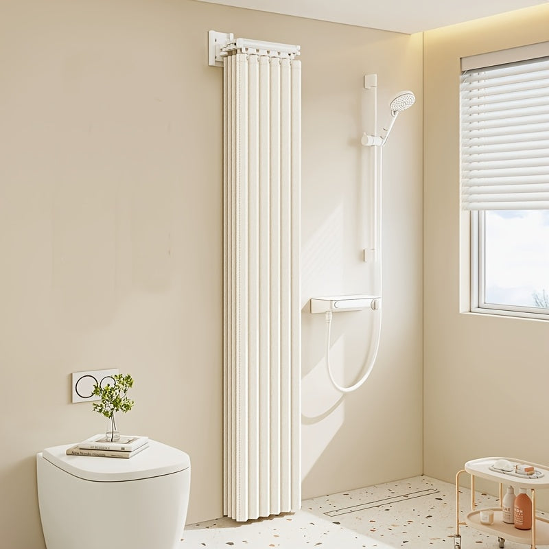 1pc Cortina de Baño Plegable de Alta Calidad con Ganchos y Lazos, Separador Invisible para Húmedo/Seco, Fácil Almacenamiento, Adorno Moderno para Decoración del Hogar