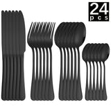 Juego de 24 piezas de cubiertos de acero inoxidable 1010, incluye cuchillos, tenedores, cucharas, cucharas de postre y cucharitas, ideal para cocina en casa, hotel, restaurante, fiestas, bodas y regalos