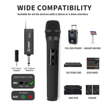 1pc LMBGM Sistema de micrófono inalámbrico para karaoke, micrófono de mano recargable por USB con anti-aullido, conector de 6,35 mm, patrón polar unidireccional, recepción estable de largo alcance, indicador de batería, batería de litio de 800 mAh - Idea