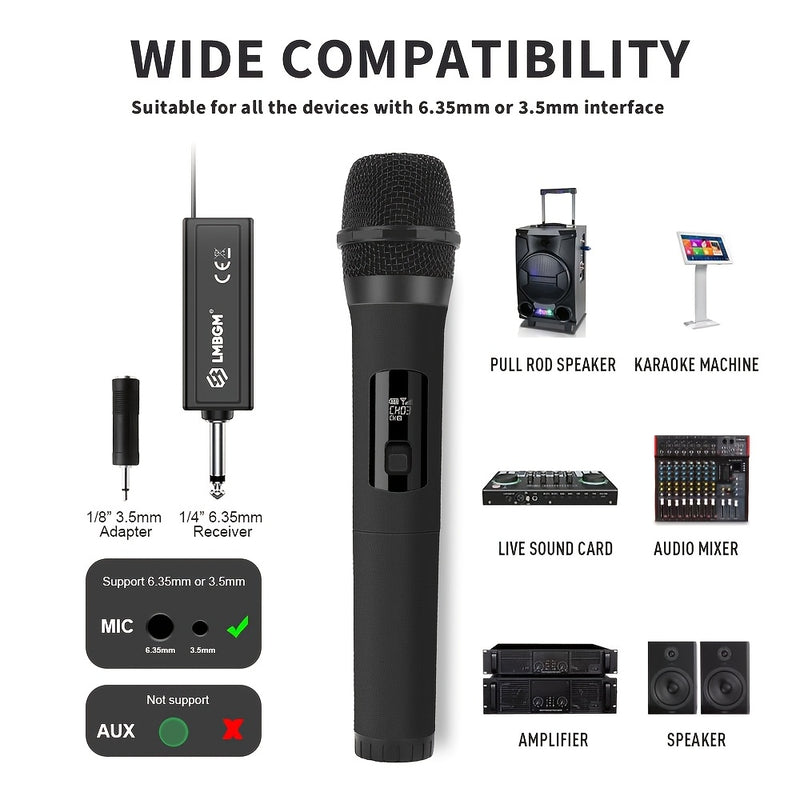 1pc LMBGM Sistema de micrófono inalámbrico para karaoke, micrófono de mano recargable por USB con anti-aullido, conector de 6,35 mm, patrón polar unidireccional, recepción estable de largo alcance, indicador de batería, batería de litio de 800 mAh - Idea