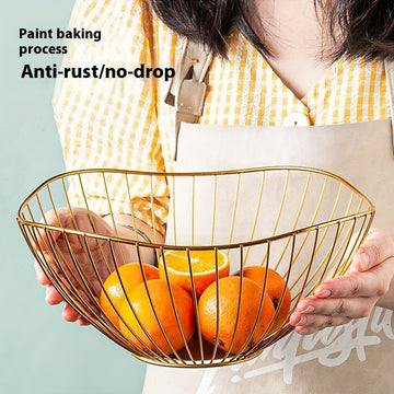 1pc Cesta de Frutas de Alambre Metálico Dorado – Resistente al Óxido, Diseño de Malla Creativa Antigoteo para Decoración de Cocina y Sala de Estar, Ideal para Almacenar Frutas