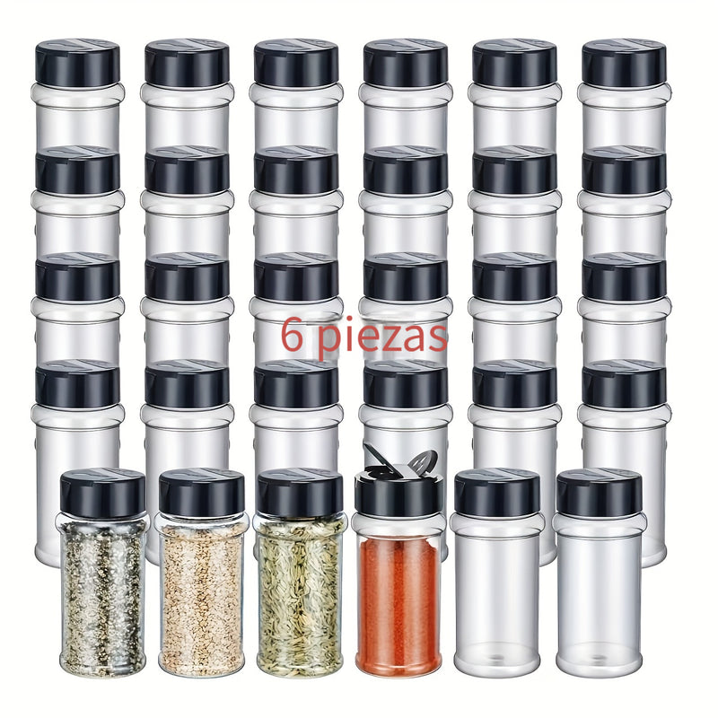 6pcs/16pcs Tarro de Especias de Plástico PET Duradero de 5oz (150ml) con Doble Tapa - Hermético, a Prueba de Fugas, Contenedor de Condimentos, Adecuado para Cocina y Barbacoa al Aire Libre