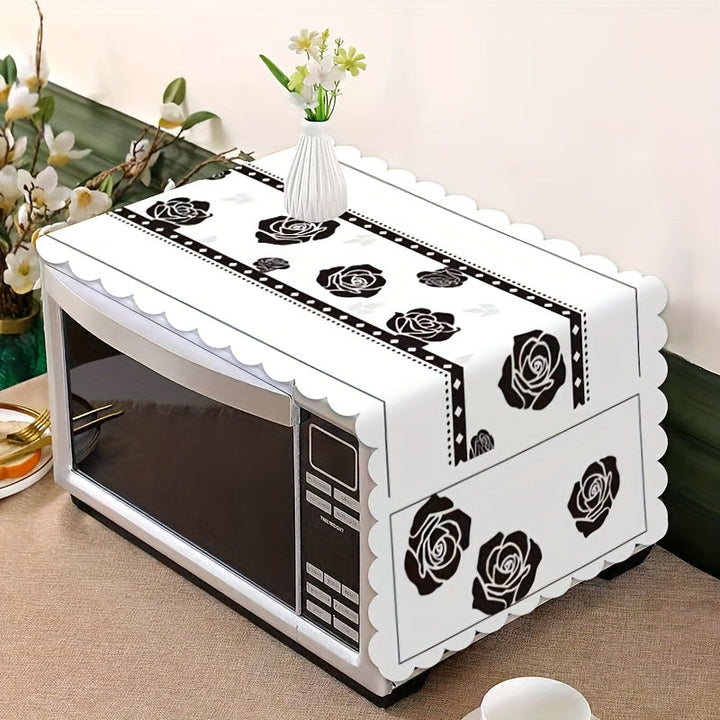 Cubierta de Microondas Elegante a Cuadros Verde y Blanco con Detalles Florales - Fibra de Poliéster Resistente al Polvo, al Sol y al Calor - Ajuste Universal para la Mayoría de Microondas - 35x98cm, Cubierta Resistente al Polvo | Cubierta de Microondas F