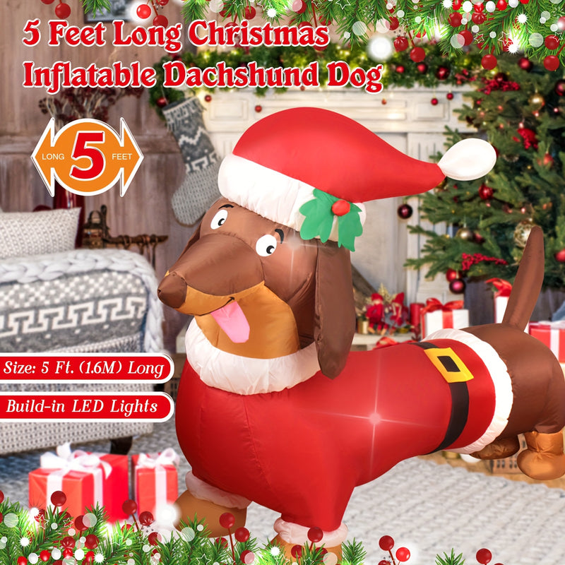 WAYDEKO Pan de jengibre inflable para hombre y perro salchicha de Navidad - Decoración navideña con luz, ventilador incorporado, estacas y cuerdas, perfecta para decoración de hogar y fiesta, pan de jengibre festivo para hombre y perro salchicha