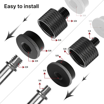 Conectores Roscados para Soportes de Micrófono en - Adaptadores de Tornillo de 4 piezas: Hembra de 5/8" a Macho de 3/8", Hembra de 3/8" a Macho de 5/8", Hembra de 5/8" a Macho de 1/4", Hembra de 1/4" a Macho de 5/8" para Brazos de Micrófono, Trípodes de