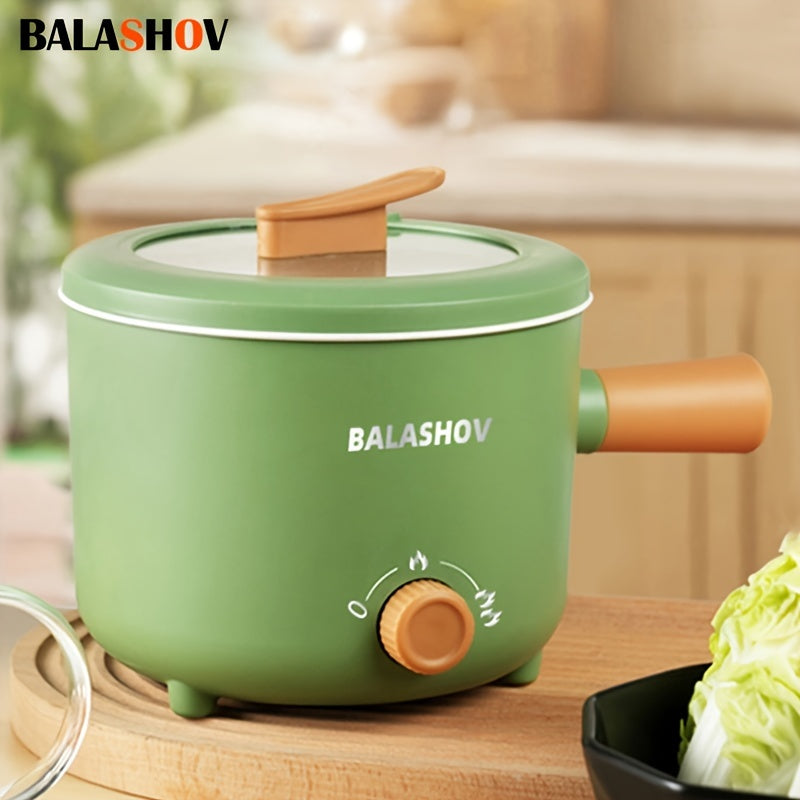 BALASHOV 1.6L Olla Eléctrica Antiadherente con Rejilla de Vapor, Cocinero de Ramen Portátil y Rápido, Ajuste de Potencia, Sartén Antiadherente para Saltear, con Conector US, Alimentación de 110V-130V, para Cocinar Pasta, Fideos, Bistec, Habitación de Res